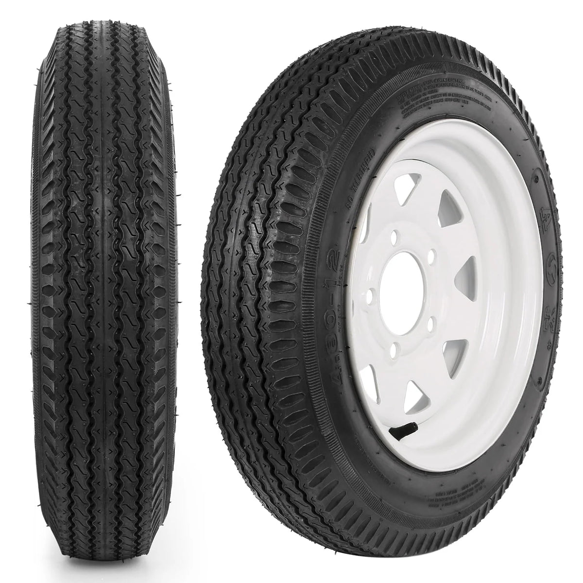 1AutoDepot 4.80-12 4.80x12 480-12 4.8-12 Trailer Tires with Rims, 5 Lug 6PR Load Range C, Set of 2