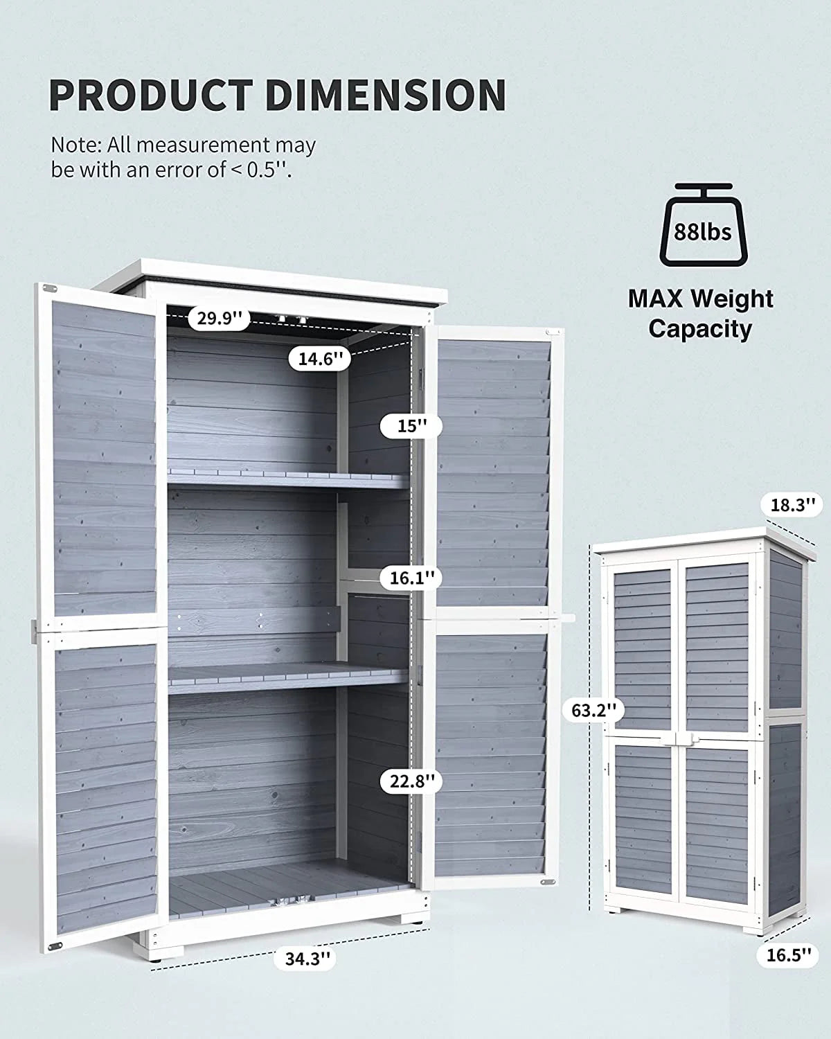 Lofka Outdoor Storage Cabinet Garden Shed w/ Asphalt Roof, Gray