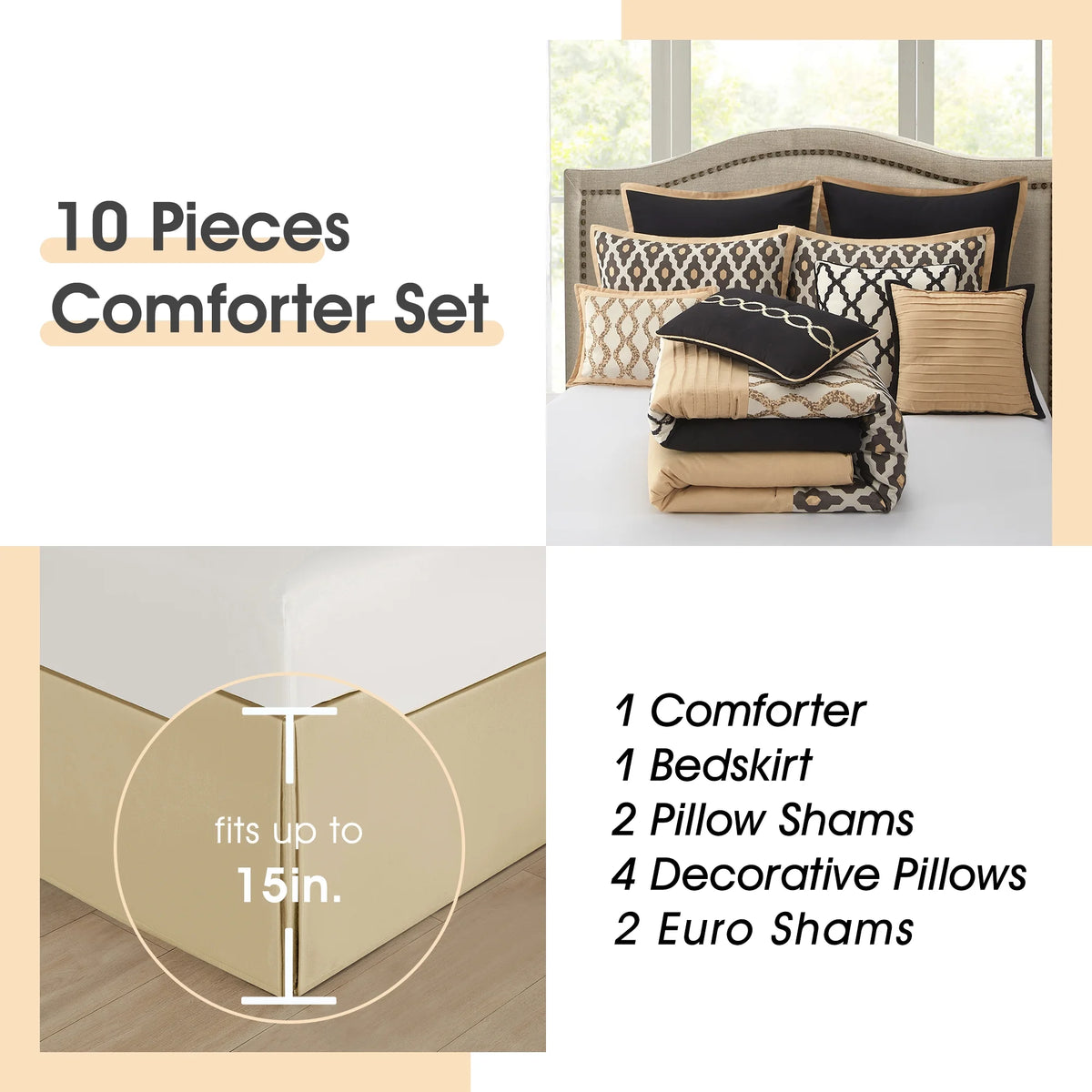 LANCO MODERN LIFESTYLE King Size Comforter Set, Burgundy, 10 Piece Bed in a Bag for All Seasons, Luxury Extreme Comfort Bedding Sets with Bedskirt, Pillow Shams, Euro Shams and Decor Pillows