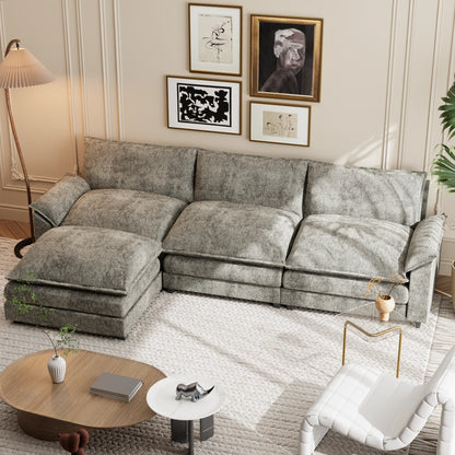 Homall Sectional Sofa 3-seat L-shaped Sofa with reversible toffee chair Movable Footrest Sofa,White