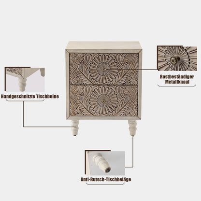FOROUTIA Wooden Nightstand with 2 Drawers,Vintage MDF Bedside Tables with Storage
