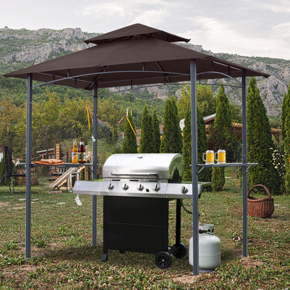 ABCCANOPY 8'x 5' Grill Gazebo Shelter, Double Tier Outdoor BBQ Gazebo Canopy with LED Light(Brown)