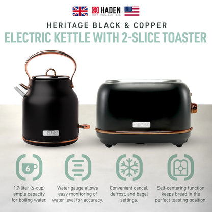 Haden Heritage 1.7 Liter Electric Kettle with 2 Slice Bread Toaster, White