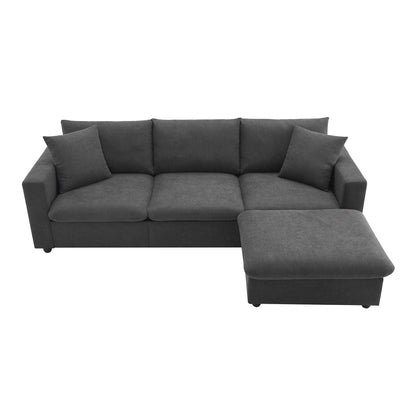 Harper & Bright Designs Modern Sectional Sofa 3 Seat Couch with Ottoman, Upholstered L Shaped Cloud Couch for Small Space Apartment Office, White