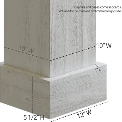 Ekena Millwork 18"W x 5'H Hand Hewn Endurathane Faux Wood Non-Tapered Square Column Wrap with Standard Capital & Base