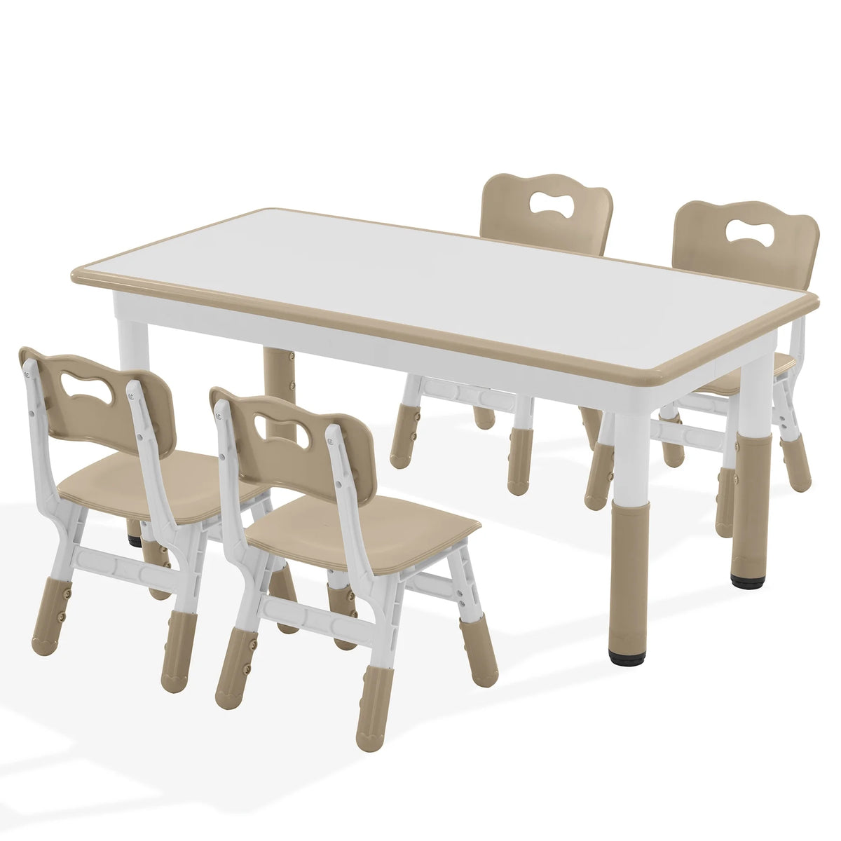 Toddler Table and Chairs Set for 4, 47.2''L x 23.6''W Kids Study Table and Chair Set, Height-Adjustable, Graffiti Desktop, Children Activity Table for Daycare, Classroom, Home
