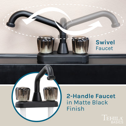 Tehila Freestanding Black Utility Sink with Black Faucet for Laundry Room