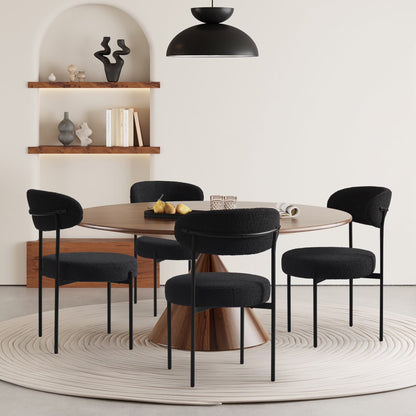 WestinTrends Alexandria Mid-Century Modern Upholstered Sherpa Round Dining Chairs (Set of 4), Sunset Gold