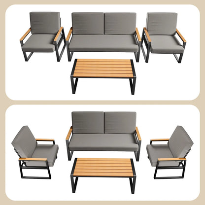 Patio Furniture Set on Sale, Lofka 7-Piece Outdoor Sectional Furniture Set with Glass Coffee Table Garden, Gray