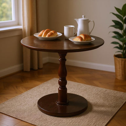 Homy Casa Round Wooden Dining Table for Cozy Living Room Coffee Corner, Walnut