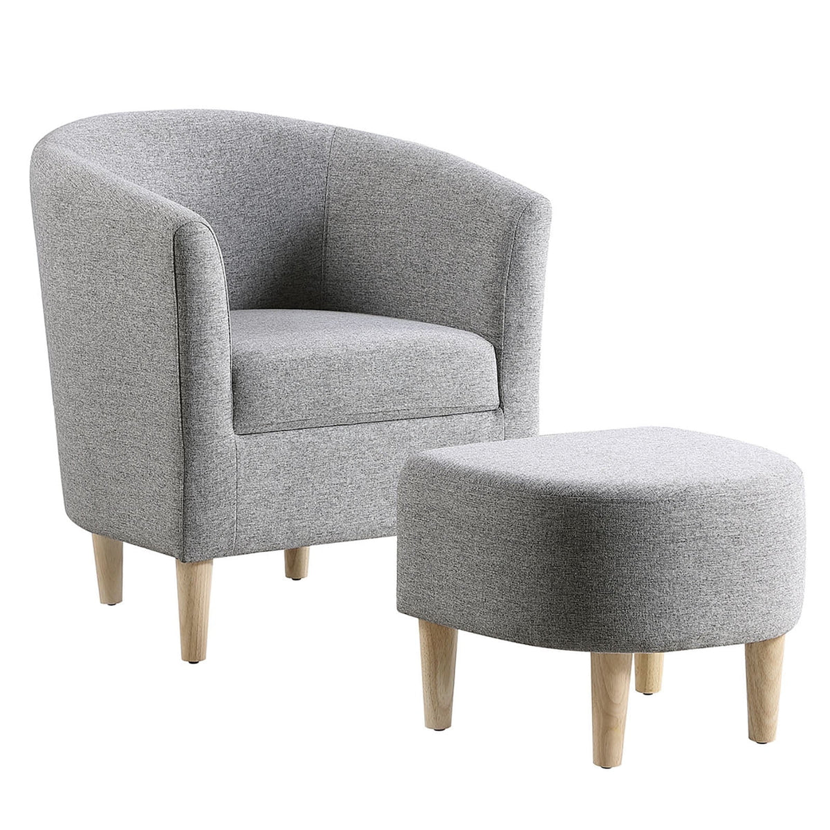 Lohoms Accent Arm Chair With Ottoman Set, Modern Home Leisure Chair with Footrest, Comfy Upholstered Armchair Single Sofa, Reading Chair with Solid Wood Legs for Living Room Bedroom, Gray