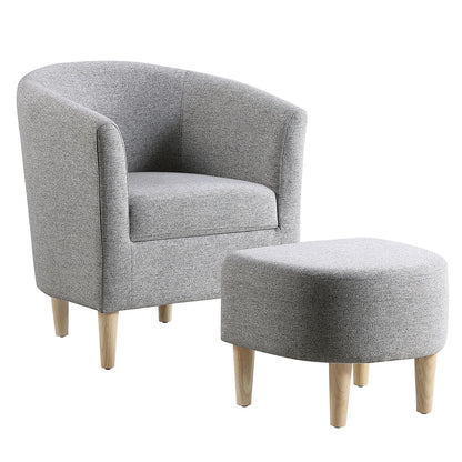 Lohoms Accent Arm Chair With Ottoman Set, Modern Home Leisure Chair with Footrest, Comfy Upholstered Armchair Single Sofa, Reading Chair with Solid Wood Legs for Living Room Bedroom, Gray
