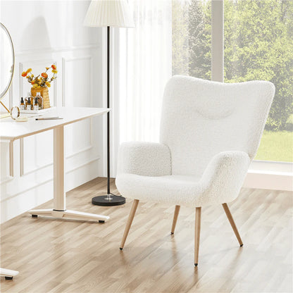 Easyfashion Modern Boucle Fabric Accent Chair, White