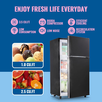WANAI 3.5 Cubic feet Small Refrigerator with Freezer on Top Double Door Mini Fridge New White
