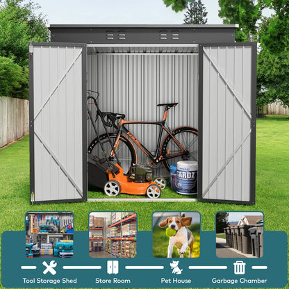 5'x3' Outdoor Storage Shed, Lofka Metal Storage Tool Shed with Single Lockable Door, for Bike| Garden Tools| Patio, Grey