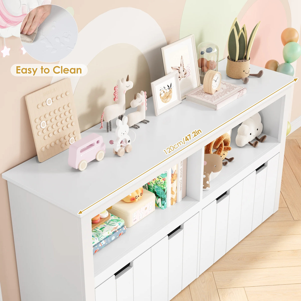 Homfa Kids Toy Storage with 4 Drawers, Cubes Storage Bin with Shelves and Wheels for Kids Living Room, White