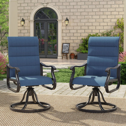 Techmilly Patio Swivel Chairs Set of 2, Outdoor Dining Chairs High Back Padded All Weather Breathable Textilene Outdoor Swivel Chairs with Metal Rocking Frame for Lawn Garden Backyard Deck, Dark Grey