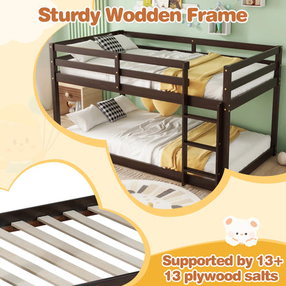SESSLIFE Bunk Bed Twin Over Twin, Low Floor Bunk Bed with Guard Rails for Dorm, Small Space, No Box Spring Needed(White)