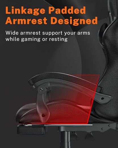 Bigzzia Gaming Chair with Footrest, Gaming Chair for Adult with Headrest and Lumbar Support,Red