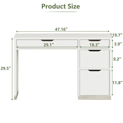 DreamCurship White Desk with Drawers, Modern Computer Desk with File Drawers, Home Office Study Writing Desk with Storage, White