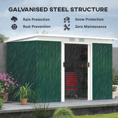 Outsunny 4.6' x 9' Metal Outdoor Storage Shed, Garden Utility Tool House with Double Lockable Doors for Backyard, Patio, Lawn, Garage, White