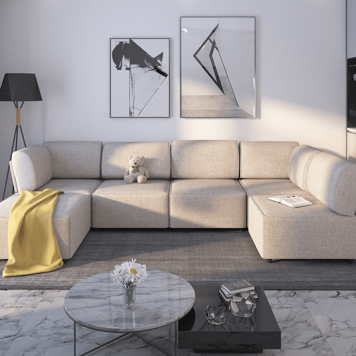 Mjkone Sectional Couch/Futon Sofa Bed, Variable Modular Oversized Couch, U/L Shaped Couch and Queen Sleeper Sofa, Convertible Sofa Set for Living Room, Furniture for Living Room