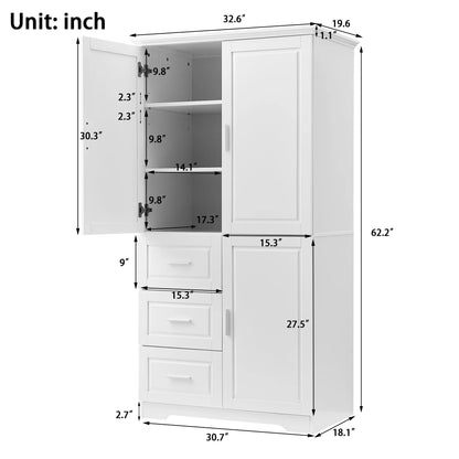 Bellemave White Tall Storage Cabinet with Adjustable Shelf Bathroom Cabinet with 1 Drawer and Storage Rack Large Freestanding Wood Cabinet Storage Organizer Floor Cabinet, White