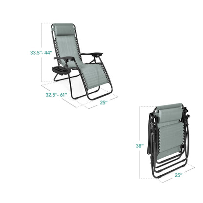 Best Choice Products Set of 2 Zero Gravity Lounge Chair Recliners for Patio, Pool w/ Cup Holder Tray - Gray