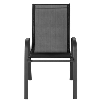 BizChair 5 Pack Black Outdoor Stack Chair with Flex Comfort Material and Metal Frame