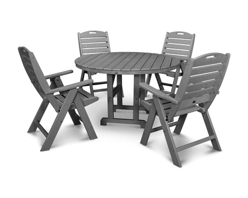 POLYWOOD Nautical 5 Piece Transitional Outdoor Folding Dining Table Set, Gray
