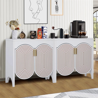 LEFHDA 2PCS Buffet Cabinet, Sideboard Cabinet with Storage, Accent Storage Cabinet with Carved Arc Door Design for Kitchen Dining Room, 2 Doors Buffet Cabinet with Adjustable Shelves