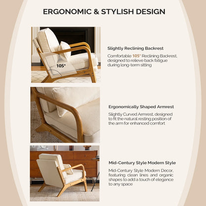 Ktaxon Accent Chair Corduroy Upholstered Armchair, Reading Club Chair with Pillow and Solid Wood Frame for Living Room Bedroom Furniture Off White