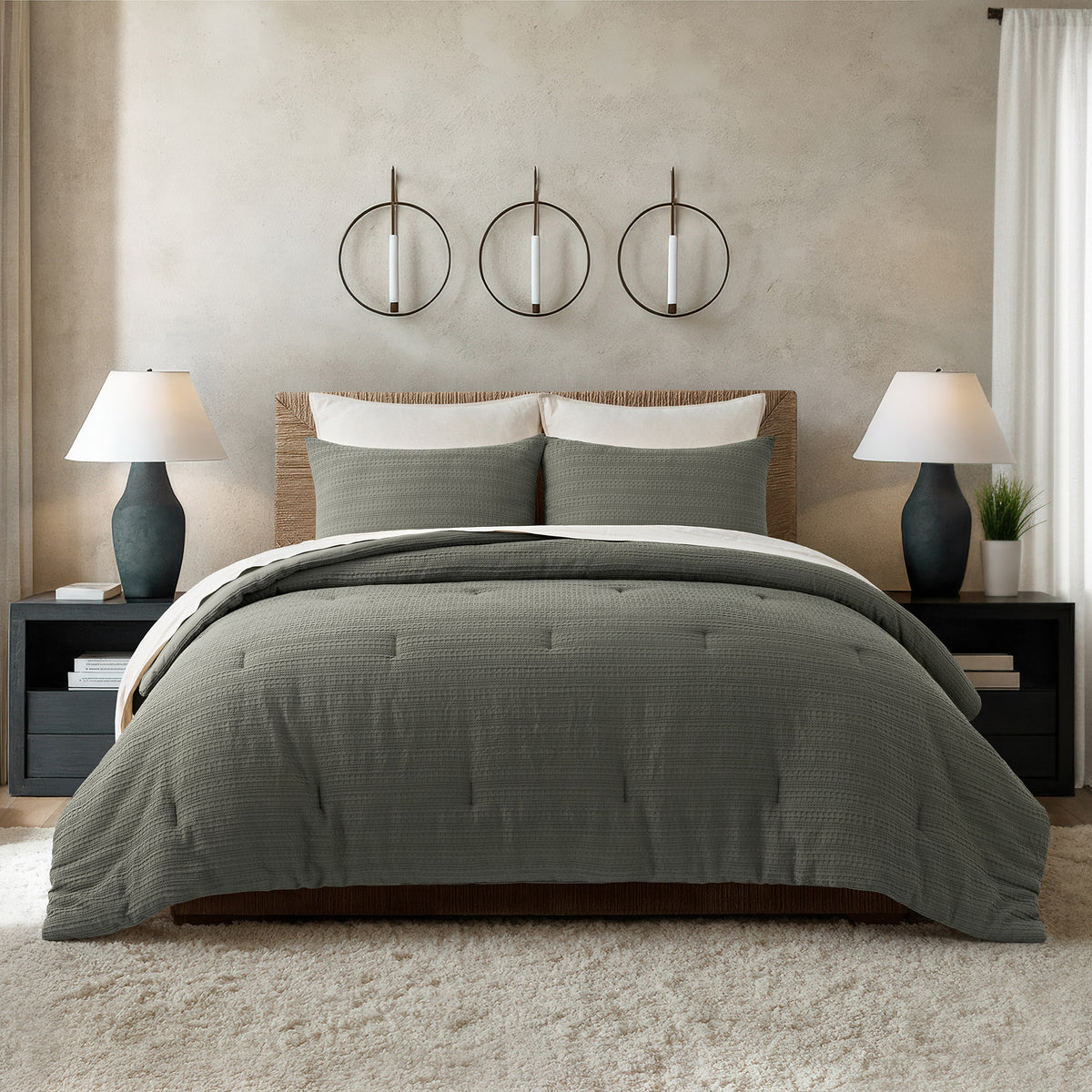 EVERGRACE 3-piece Microfiber Waffle Comforter Set