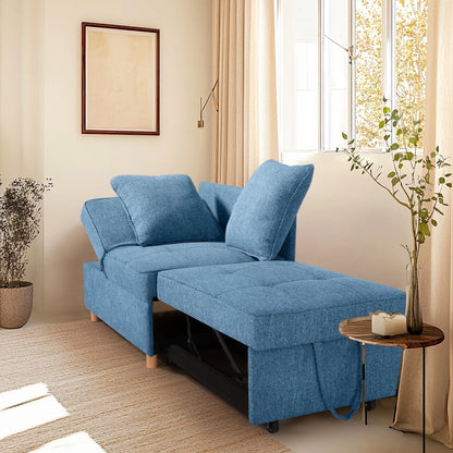 SEJOV 4-in-1 Convertible Sleeper Chair Bed, Linen Sofa Bed for Small Space, Futon Sofa with 2 Throw Pillows for Living Room, Single Recliner with 5 Adjustable Backrest for Bedroom Apartment, Brown