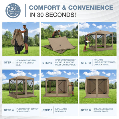 COBIZI 8x8 Pop up Gazebo Tent, Ez up Waterproof Screen Tent Screen House, Portable Outdoor Canopy Sun Shelter with 3 Sidewalls, Carry Bag & Ground Stakes for Camping, Garden and Picnics, Gray
