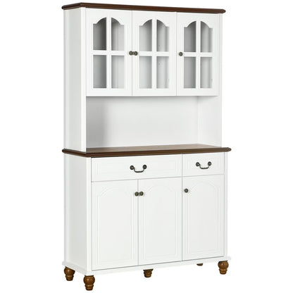 Barara King Kitchen Pantry,Kitchen Buffet with Hutch 6 Door 2 Drawer Adjustable Shelves, White