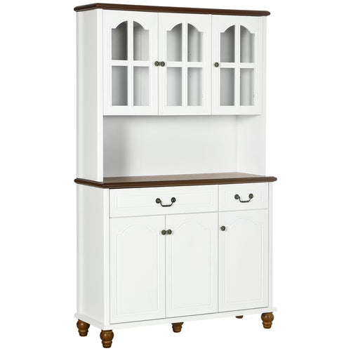 Barara King Kitchen Pantry,Kitchen Buffet with Hutch 6 Door 2 Drawer Adjustable Shelves, White