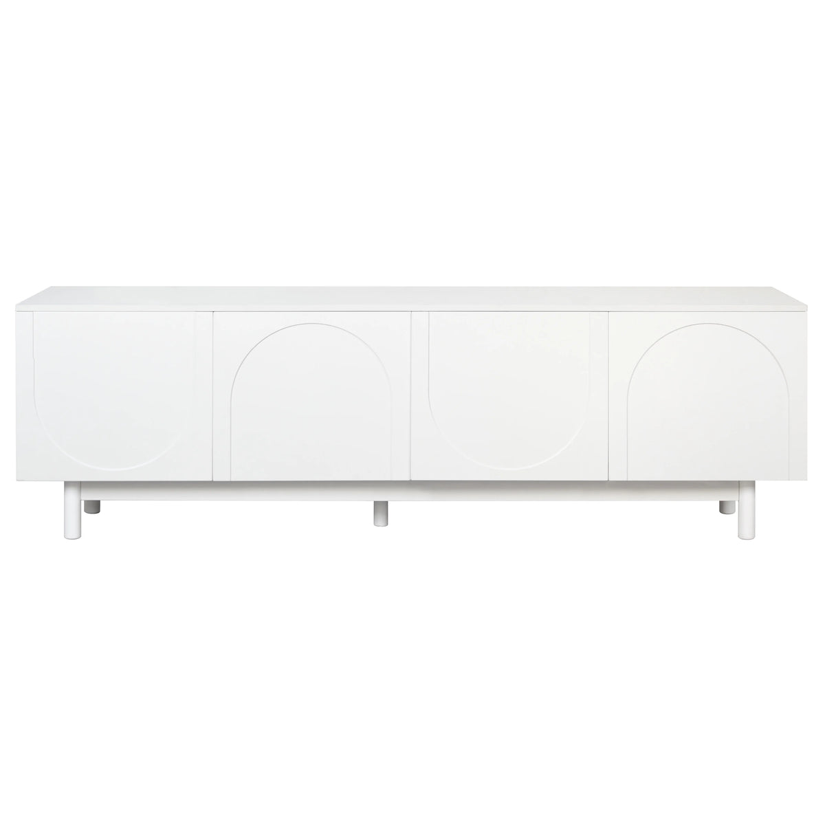 71" Graceful TV Stand with Arch Cabinets�?�?Minimalist Media Console for 78" TVs, White Entertainment Center with Solid Wood Legs & Adjustable Shelves