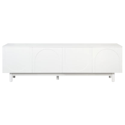 71" Graceful TV Stand with Arch Cabinets�?�?Minimalist Media Console for 78" TVs, White Entertainment Center with Solid Wood Legs & Adjustable Shelves