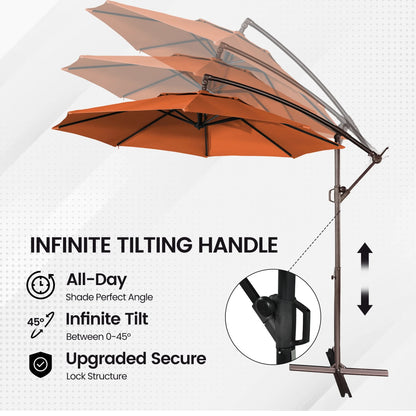 Mondawe 10ft Solar Lights Offset Cantilever Patio Umbrella - with Light, LED Lighted Offset Hanging Patio Outdoor Market Umbrella UPF50+ UV Protection with Crank,Navy Blue