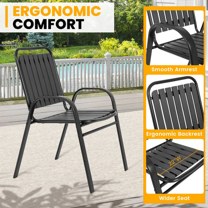 Seizeen 7-Piece Outdoor Table and Chairs, Patio Table Set with 6 Rattan Chairs, All-weather Outdoor Patio Dining Sets Rectangular Metal Table with Acacia Wood Top, Umbrella Hole, Gray