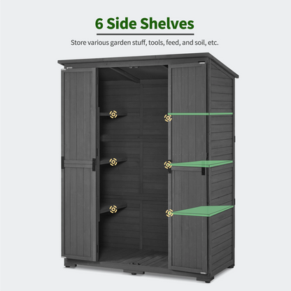 MCombo Large Outdoor Storage Shed with 6 Shelves, Outside Tool Wooden Storage Cabinet, 1738