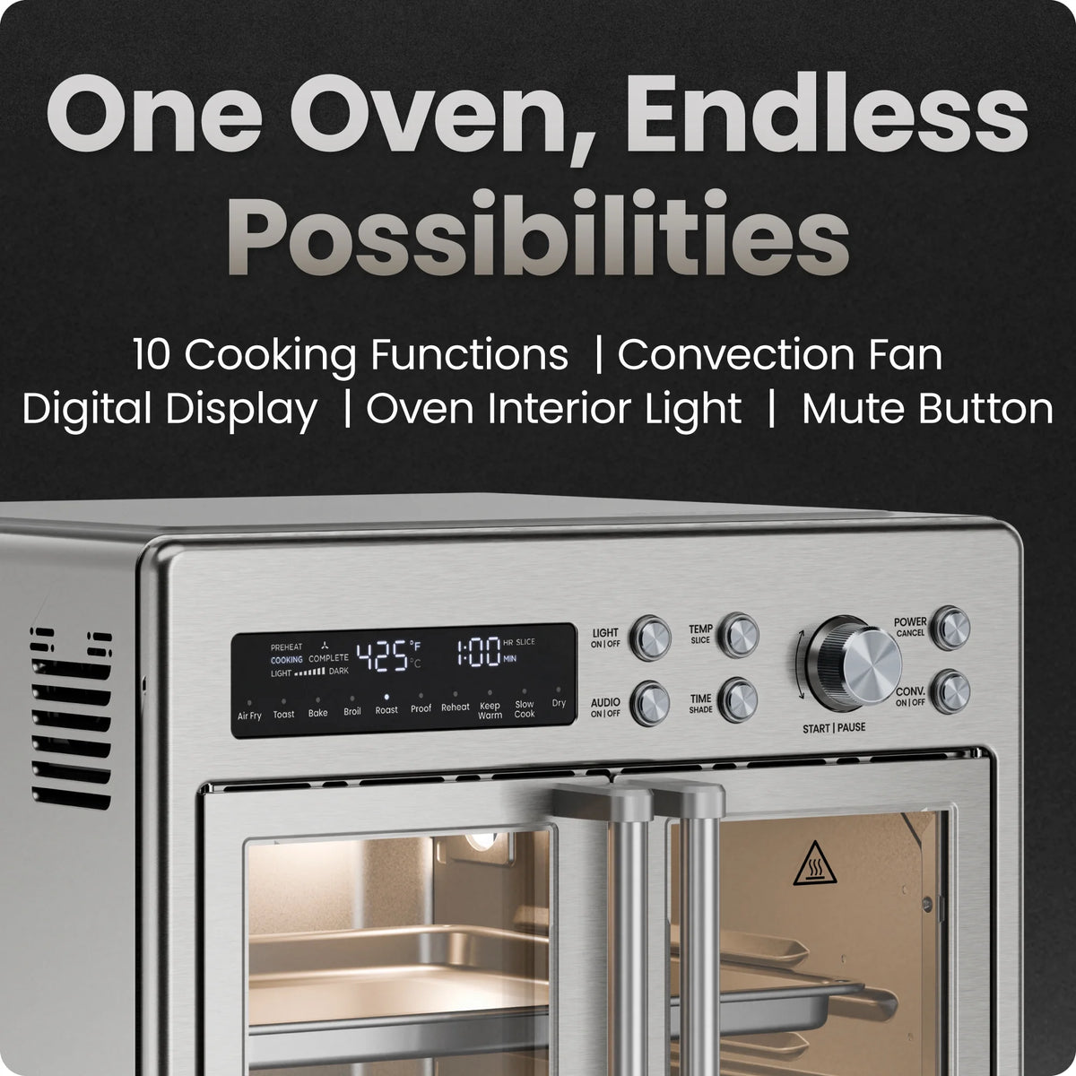 Chefman French Door 10-in-1 Toaster Oven Air Fryer, 26-Quarts, Fits 12-Inch Pizza �C Stainless Steel