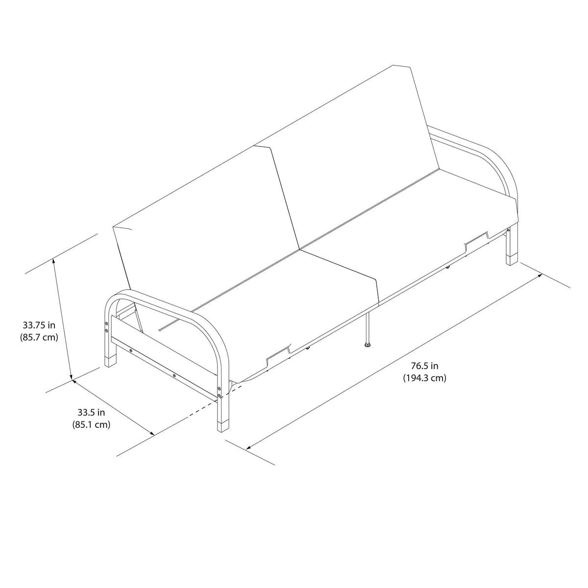 DHP College Metal Arm Futon, Black Frame with Gray Mattress