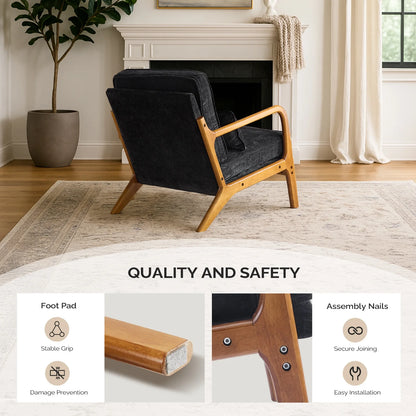 Ktaxon Accent Chair Corduroy Upholstered Armchair, Reading Club Chair with Pillow and Solid Wood Frame for Living Room Bedroom Furniture Off White