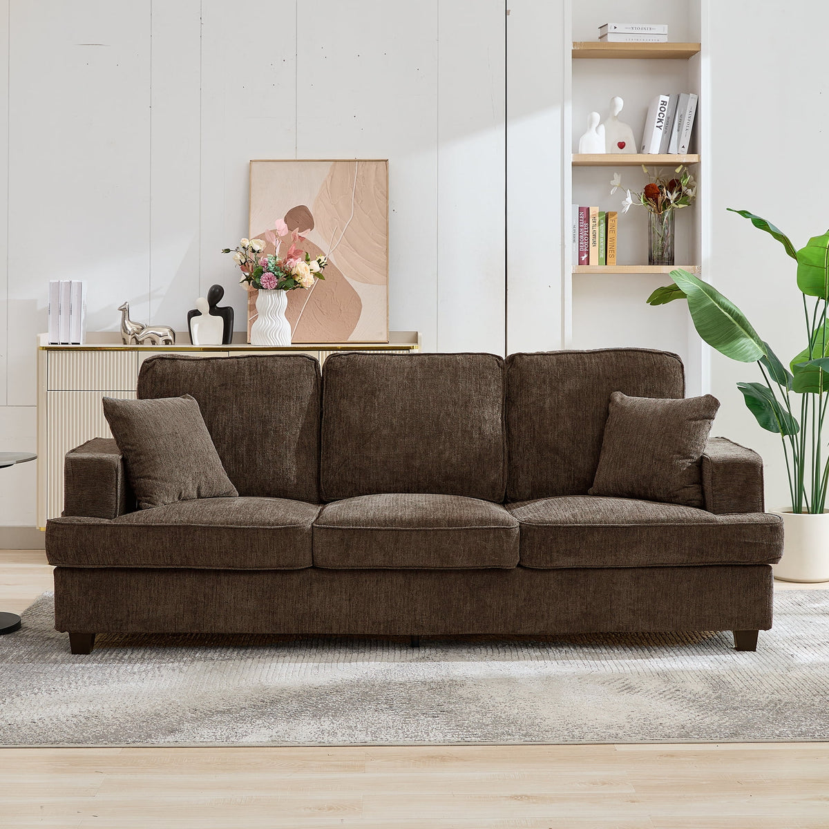 Korser 89" Chenille Sofa 3 Seater Couch with Extra Upholstered Deep Seats for Living Room,Removable Cover,Beige