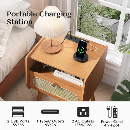 JOINICE Nightstands for Bedroom with Charging Station, Mid Century Modern End Tables Set of 2 for Living Room, Dining Room