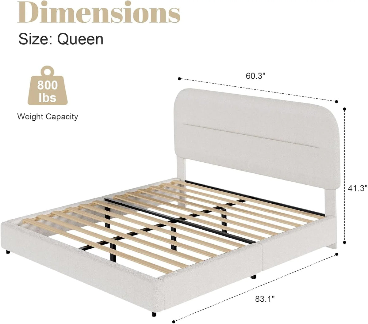 4 EVER WINNER Queen Bed Frame with Headboard, Boucle Upholstered Platform Bed Frame wiith Rounded Corner, Soft Cloud Bed Frame, No Box Spring Needed, White