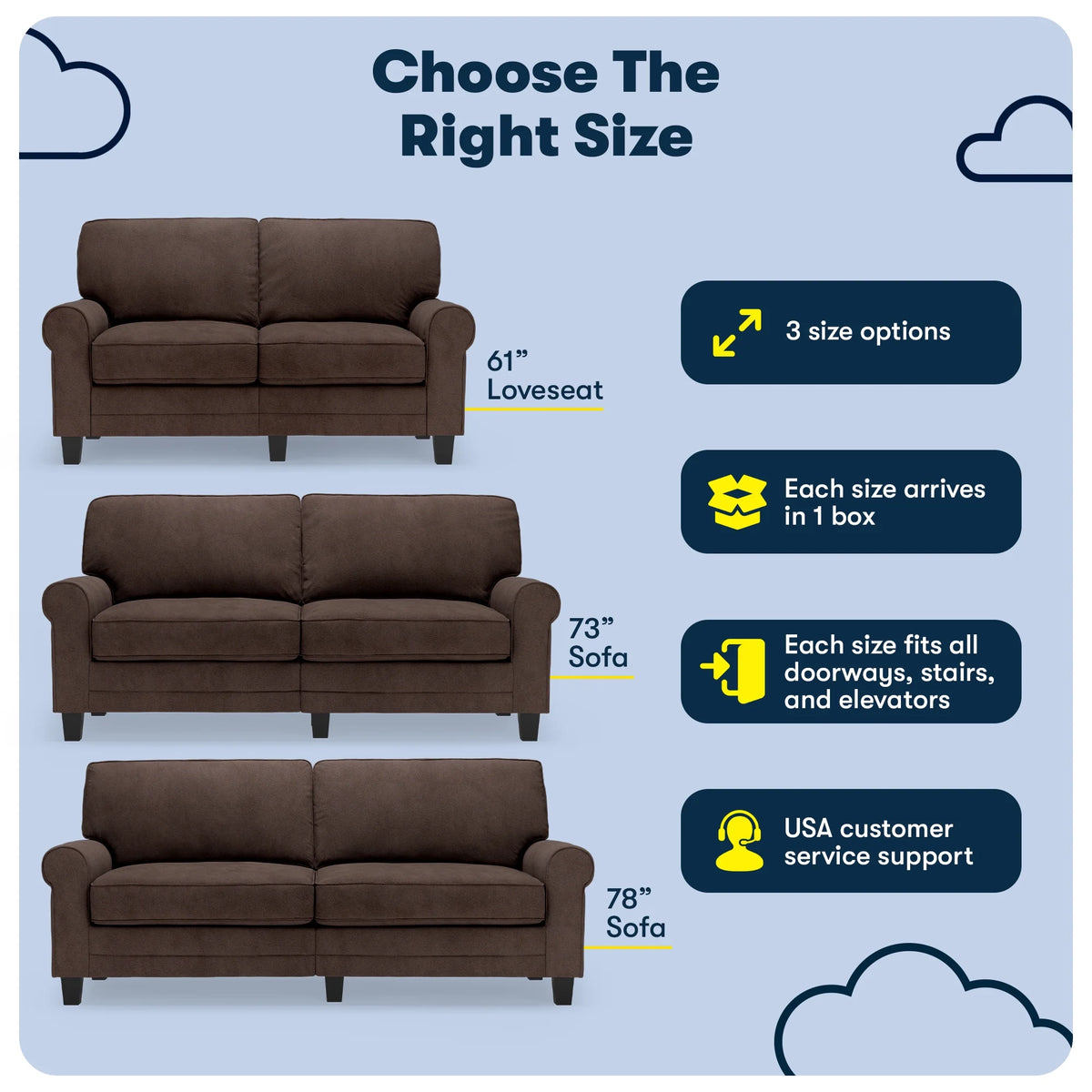 Serta Copenhagen 78" Rolled Arm Sofa with Removable Covers Dark Brown
