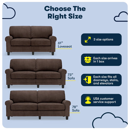 Serta Copenhagen 78" Rolled Arm Sofa with Removable Covers Dark Brown